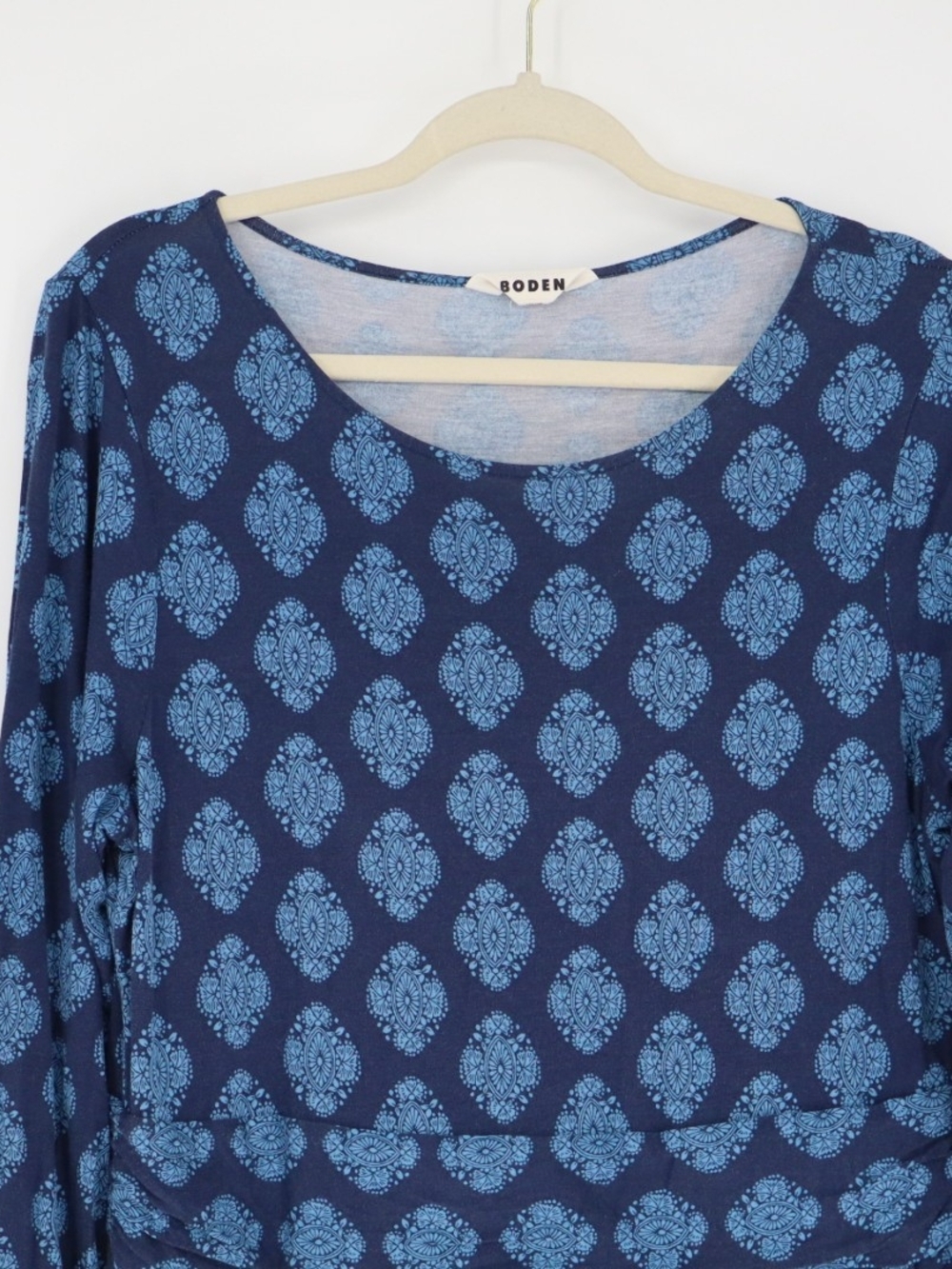 Boden Abigail Jersey Dress 14R Navy Blue Paisley Long Sleeve Pockets A-Line - Picture 3 of 15